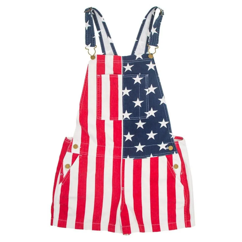 Print USA Flag Men's Jumpsuit Bib Pocket Fashion Mens Overalls Independence Day Casual Short Jumpsuit Summer Men's Overalls