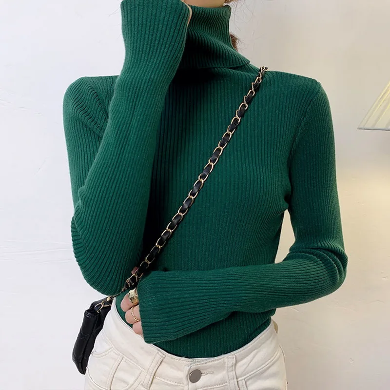 Sweaters Women Shirt Long Sleeve Tight Sweater Girls Autumn Winter Knitted Jumper Tops turtleneck Pullovers Casual