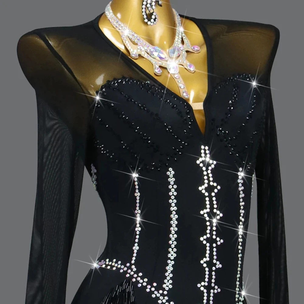 2025 novo vestido de dança latina traje de palco midi festa conjunto feminino prática vestido festa sexy menina samba vestido dança dançarina