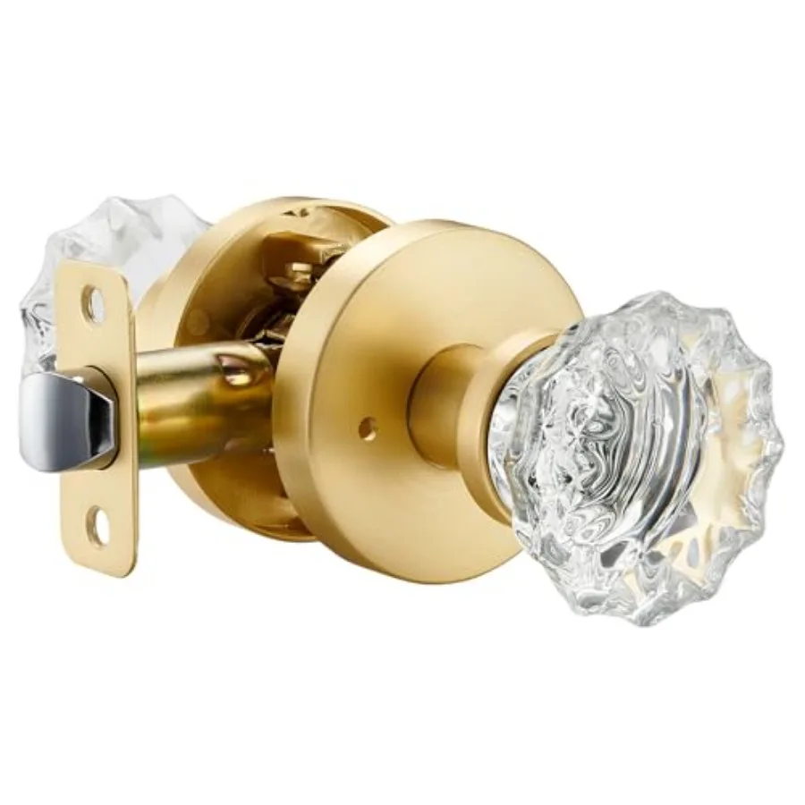 

Crystal Glass Door knobs, Interior Door Lever, Locking Door Handle for Bedroom and Bathroom, Gold Round Zinc Alloy Base Doorkno