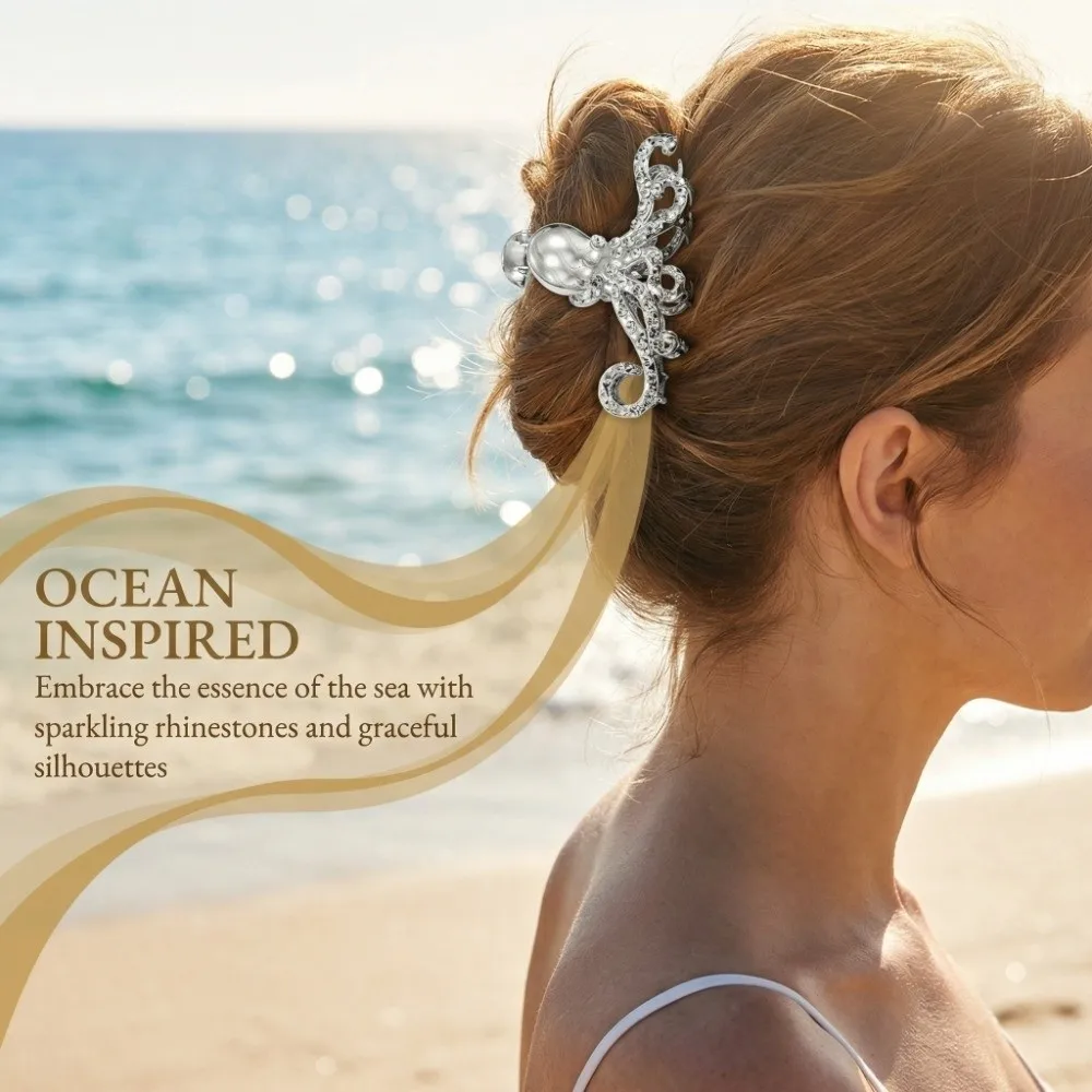 

Fashion Ocean Series Women Hair Claw Zinc Alloy Shell Shark Clip Rhinestone Korean Style Hair Crab Clip Girls