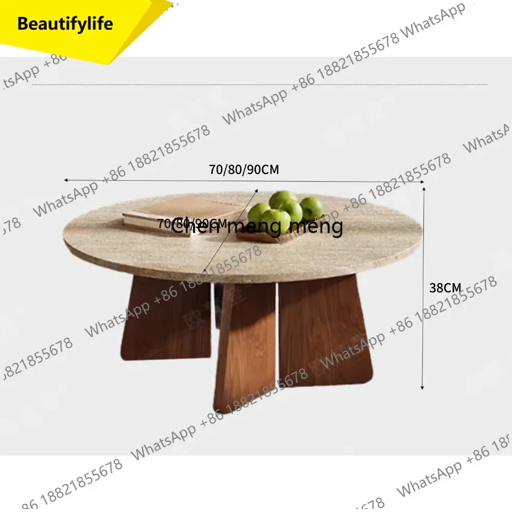 6239  Medieval wabi sandy wind natural travertine round coffee table living room home light luxury high sense