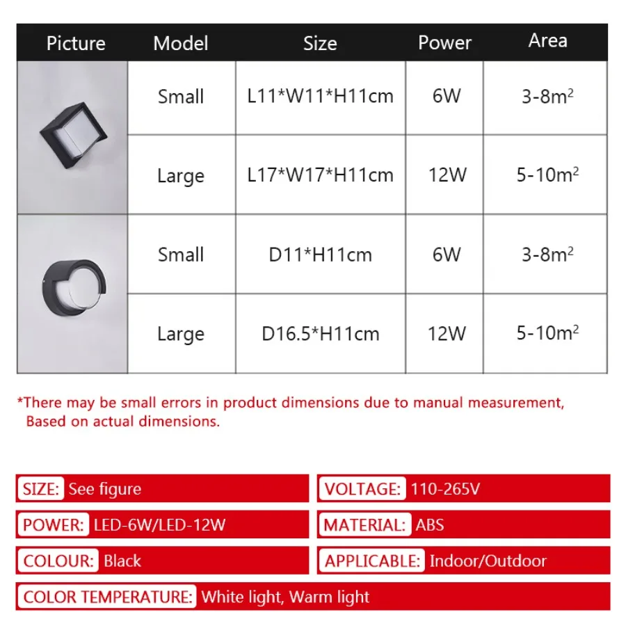 Lámpara de pared LED para exteriores IP65 impermeable jardín porche patio lámpara interior dormitorio balcón pasillo luz decorativa AC85-265V