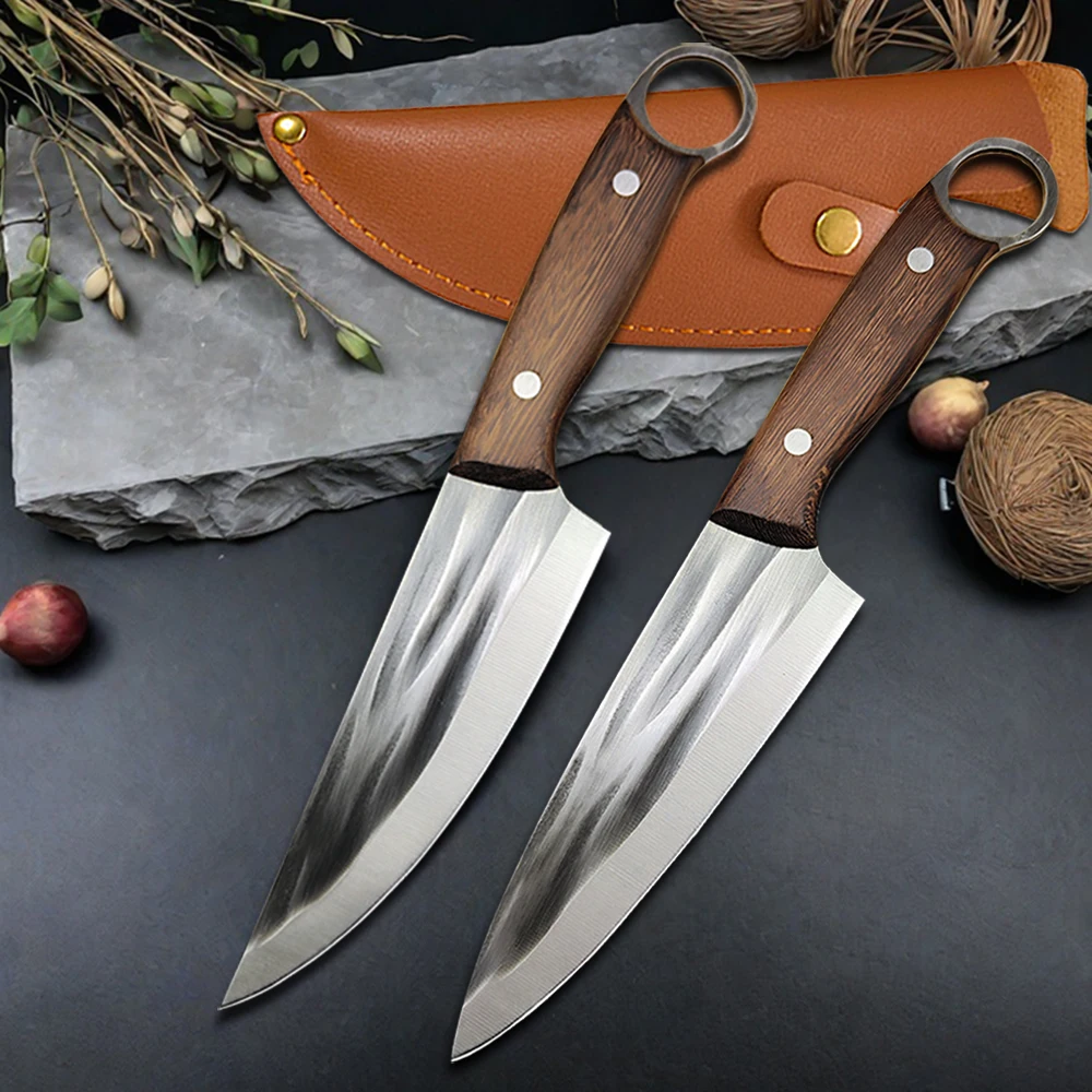 

Forged Chef's Boning-Slicing Cleaver Professional Kitchen Knife for Meat Poultry Butchery Peeling Cutter Grill Knife with Sheath