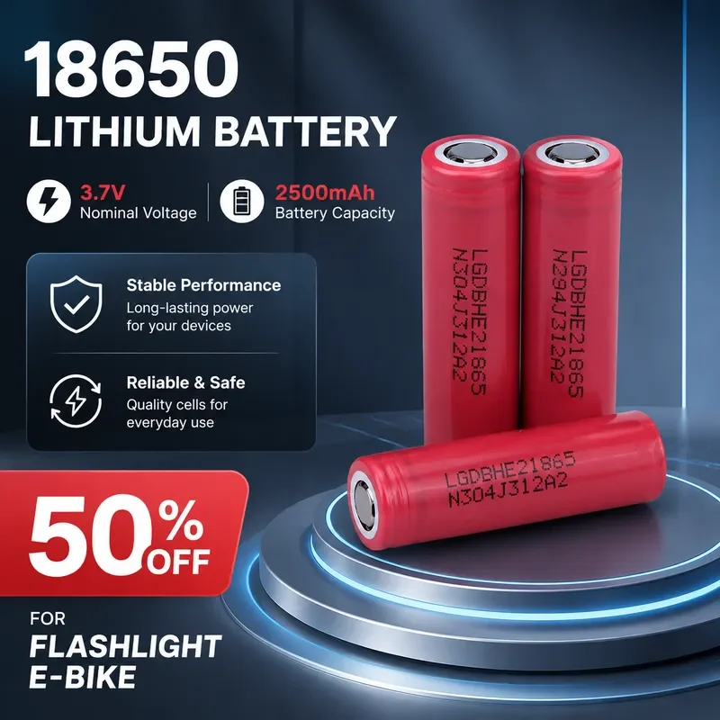For HE2 18650 Lithium Rechargeable Battery 3.7V 2500mAh 20A Discharge High Power Cell for Flashlight E‑bike
