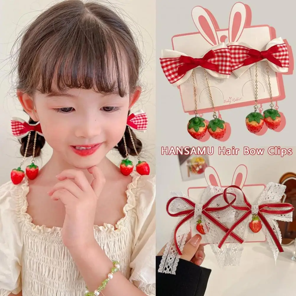 

Plaid Hair Accessories Strawberry Bow Charm Hair Clips Set Plaid Hairpins for Women Girls Anti-slip Teeth Christmas Hair