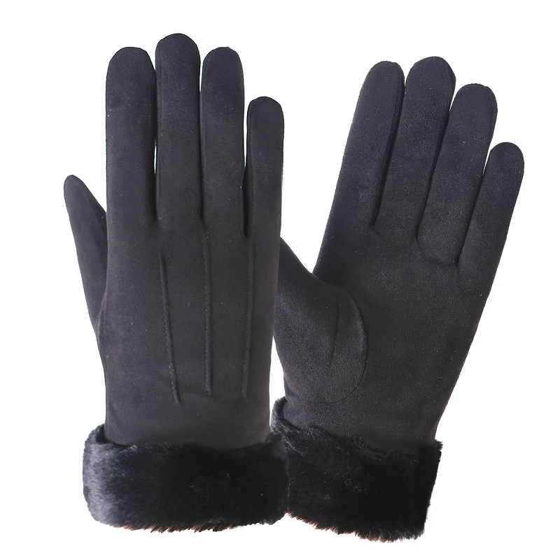 Gants de cyclisme en cuir suédé pour femme, mitaines épaisses, velours chaud, peluche, extérieur, écran tactile, conduite, femme, hiver, automne