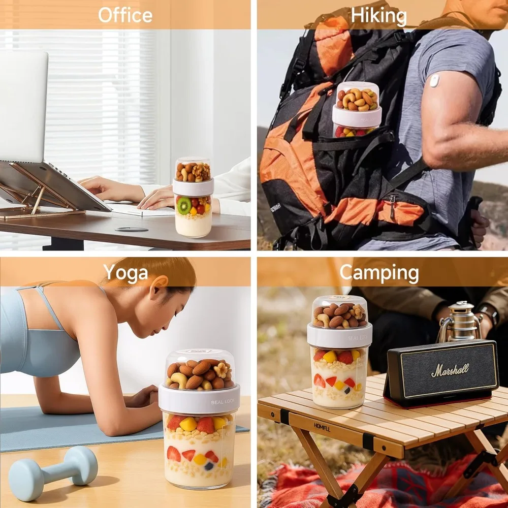 طبقة مزدوجة علب الاغذية مقصورة صندوق الحفاظ على مانعة للتسرب بين عشية وضحاها حاوية الشوفان المحمولة كوب الشوفان الفاكهة مختومة جرة