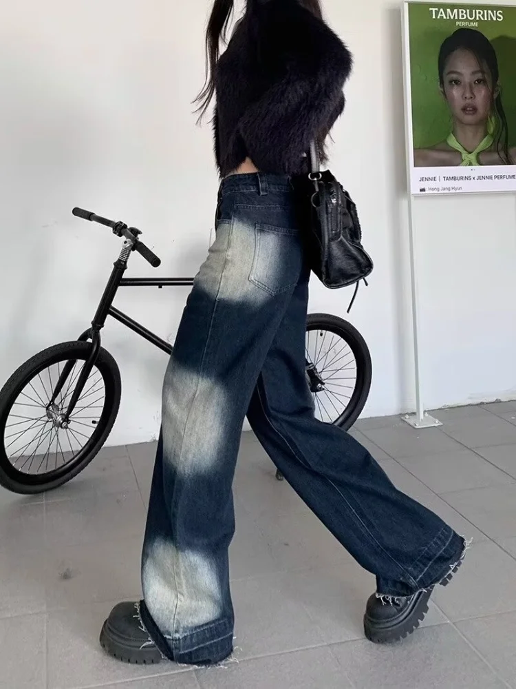 Korean High Waisted Jeans Wide Flare Leg Pants Y2K Bell Bottom 2024 Spring Autumn New Personality Retro Straight Cylinder Pants