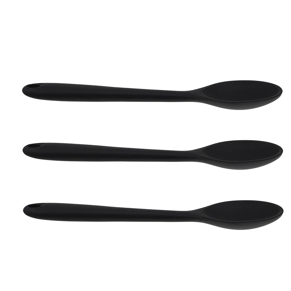 

3 Pcs Black Silicone Cooking Spoons Stirring Mixing Slotted Utensils Kitchen Tools Food Grade Heat ResistantSpoons Sauteeing