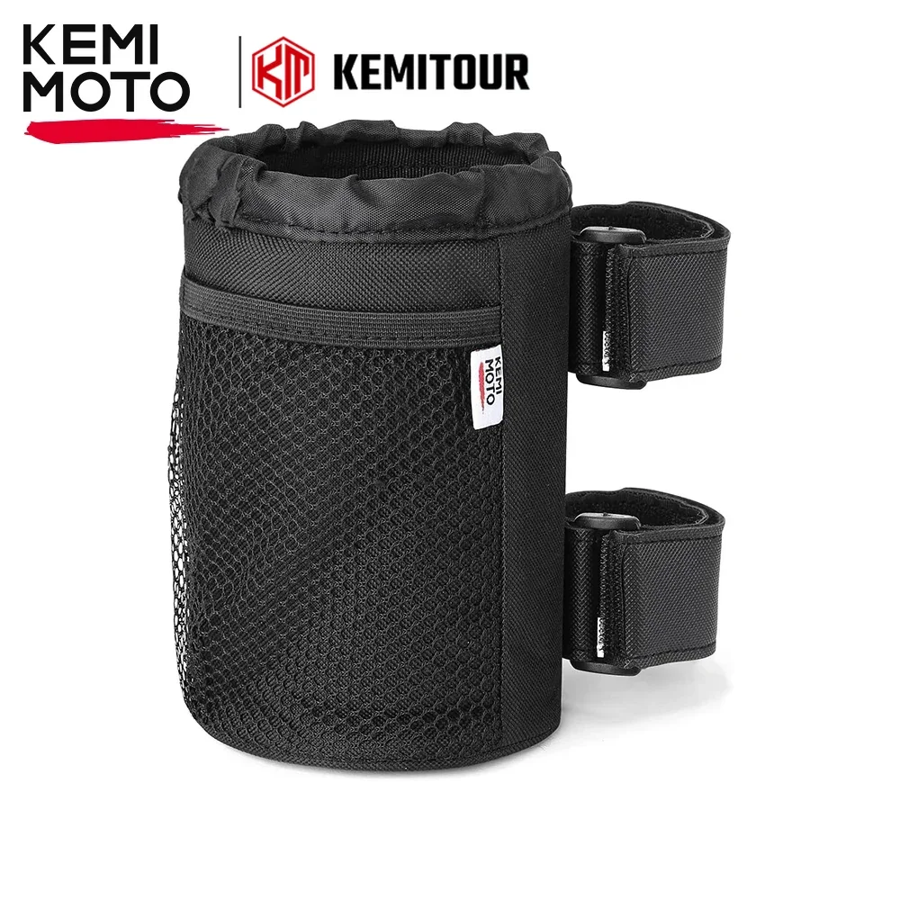 KEMiMOTO UTV Universal Roll Bar Drink Cup Holder with Mesh Pocket Adjustable Water Bottle Holder For 1.5