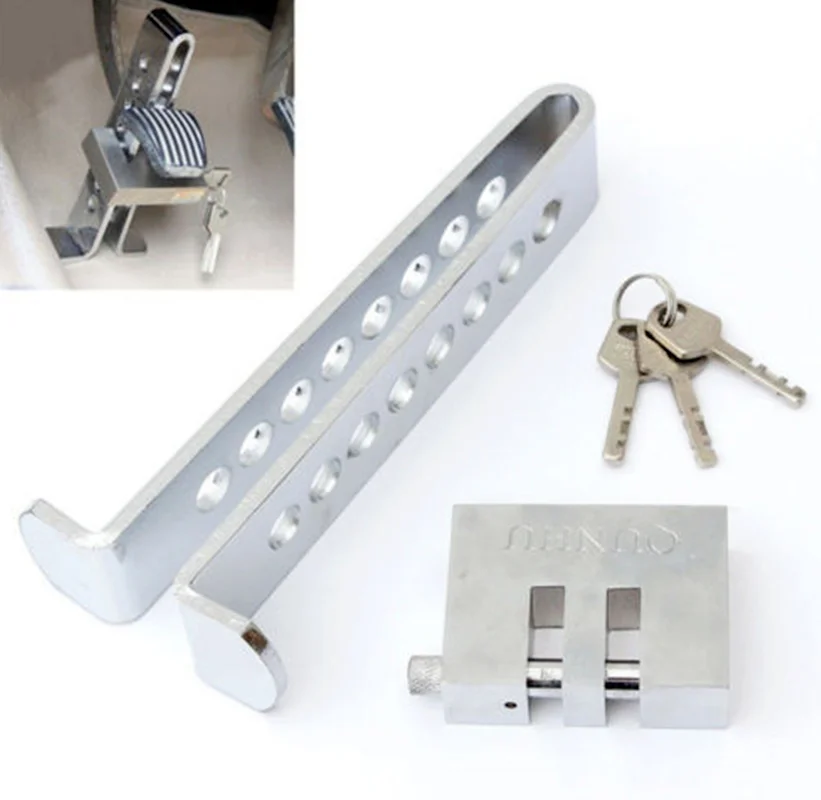 Brake Pedal Lock Security Car Auto Stainless Steel Clutch Lock Anti-theft Silver