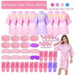 6/8/10/12/15Set Birthday Squad Robes Birthday Spa Party Supplies Kimono Satin Robe Sleepover Party Decor