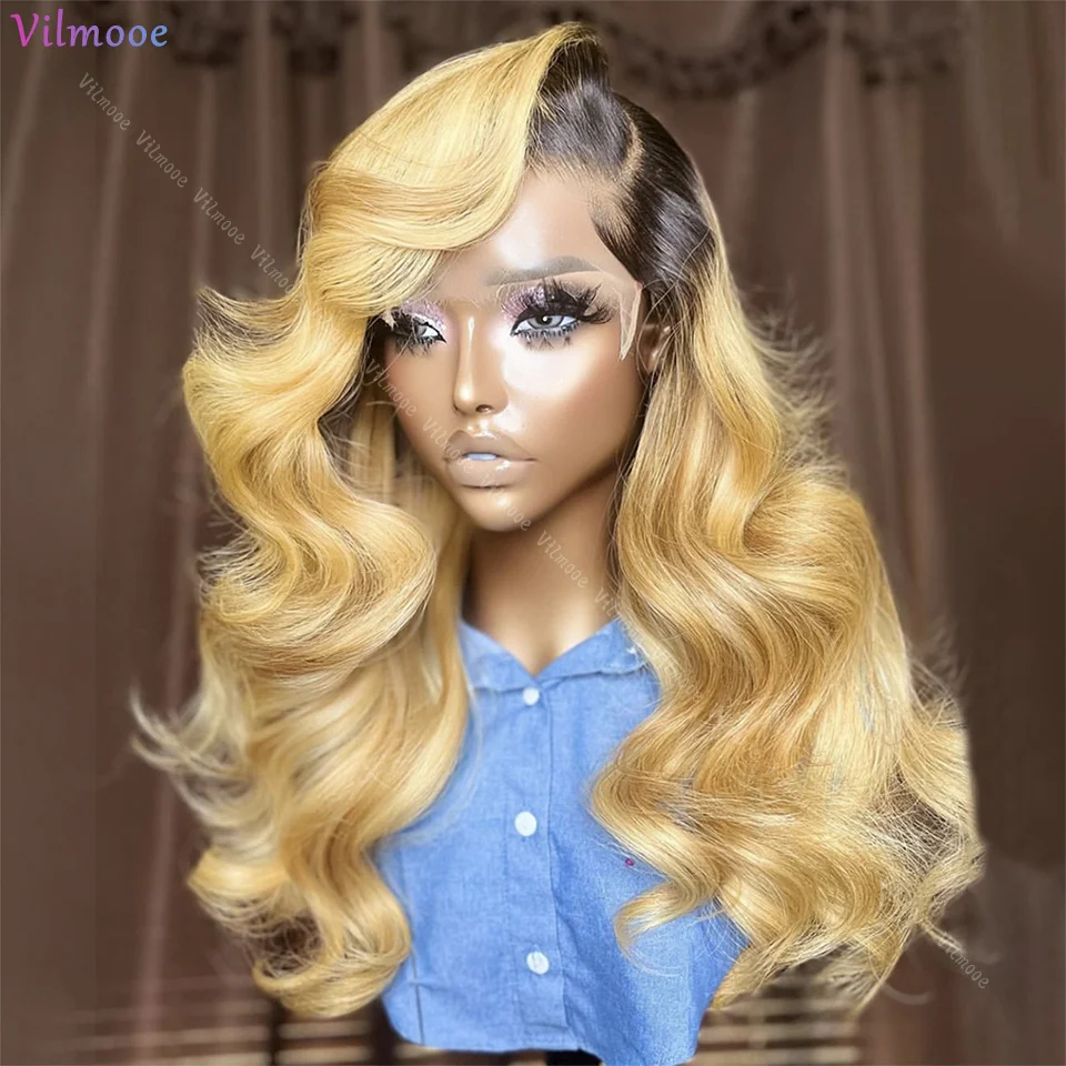 Body Wave Silk Base Lace Front Human Hair Wigs Peruvian Highlight Ombre Honey Silk Top Closure Wig With PrePlucked Natural Hairl