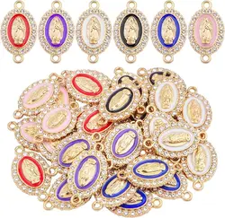 30pcs Alloy  Virgin Mary Charms Rhinestones Our Lady Medal Charms  Connection Bracelet Pendant for DIY Necklace Jewelry Making