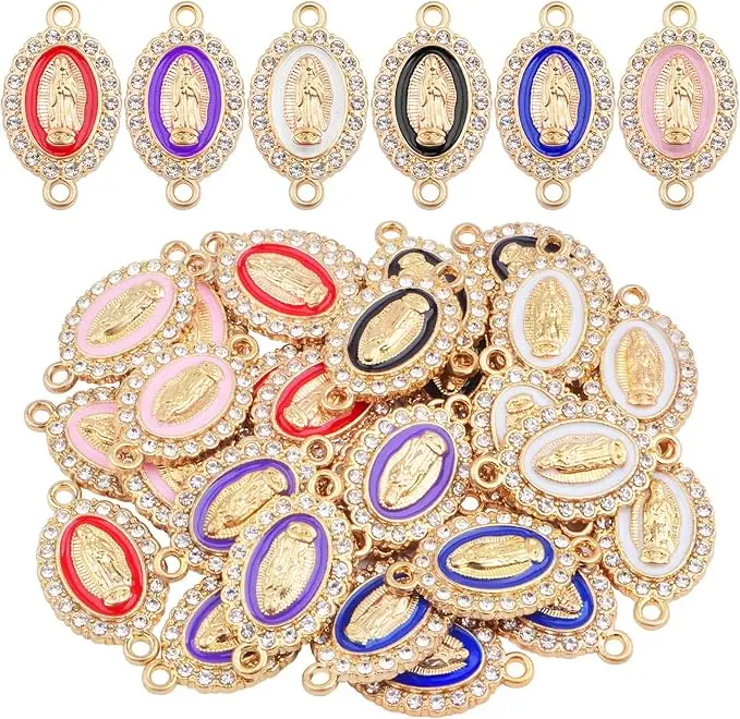 30pcs Alloy  Virgin Mary Charms Rhinestones Our Lady Medal Charms  Connection Bracelet Pendant for DIY Necklace Jewelry Making