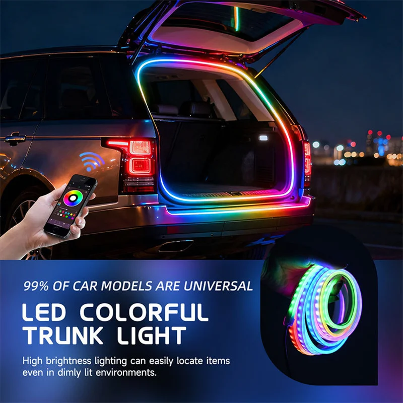 12V 4 Meters Car Trunk RGB Led Ambient Light Strip Flexible Decoration Lamp App Control Neon Atmosphere Lamp Waterproof