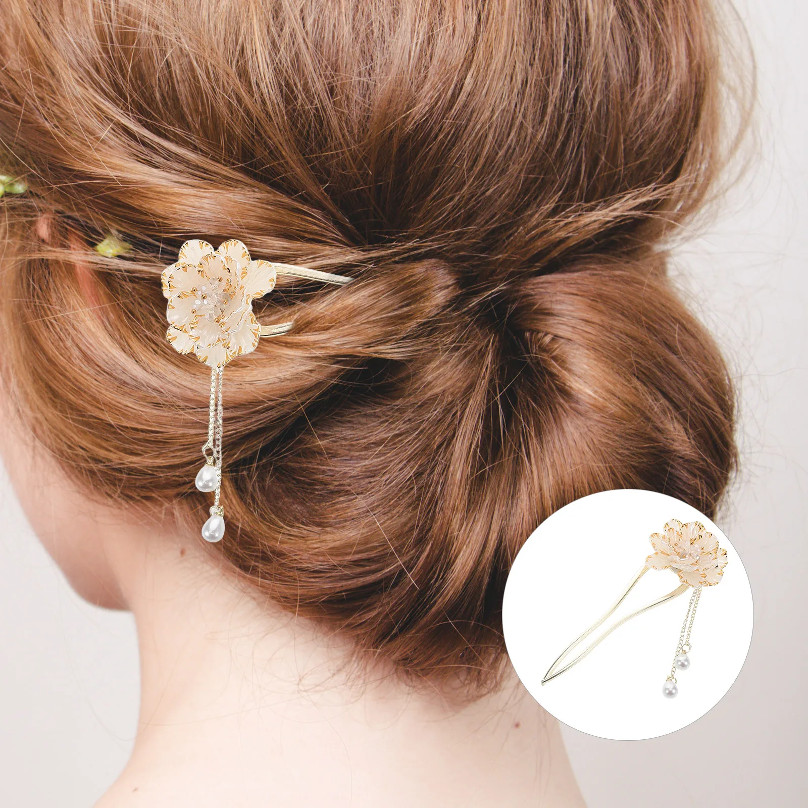 

Vintage Chinese Enamel Peony Hairpin Metal Chopsticks Retro Stick For Hanfu Wedding Party Classical Style Lovers Lightweight