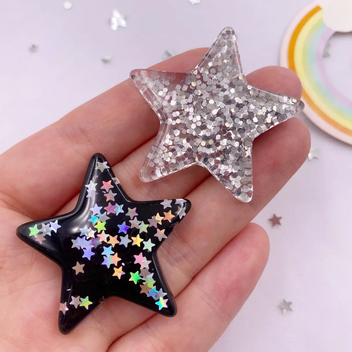 6PCS Resin Glitter Paillette 3D Big Star Flatback Rhinestone Figurines DIY Wedding Ear Pendants Scrapbook Accessories Crafts OM4