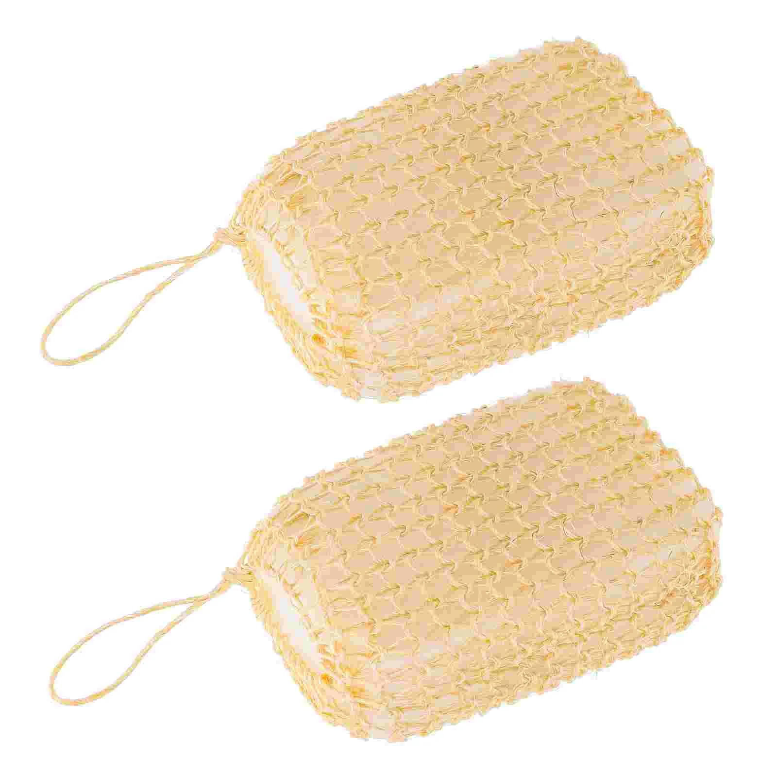 2 Pcs Bath Brush Sponges Scrubber Loofah Exfoliating Body Scrubbers Sisal Pads Clean Household for with Lanyard