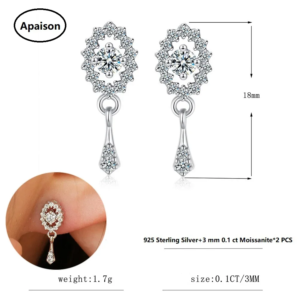 

Apaison Long Tassel Drop Earring for Women Luxury D Color Full 3 mm Moissanite Fine Personality Earrings Wedding Jewelry Gift