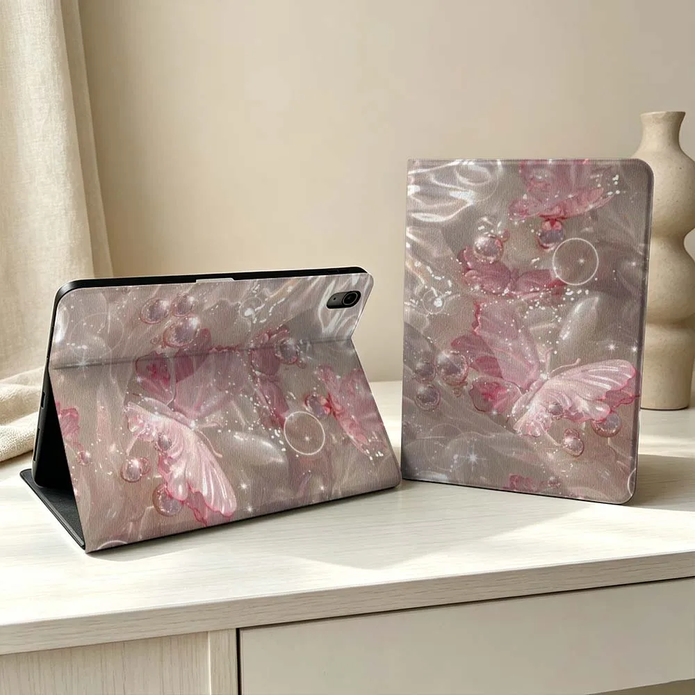 Pink Butterfly Art Glitter For iPad Pro Air mini 7 6 5 4 3 2 1 M5 M4 M3 11th 10th A17 Pro A16 A14 Soft Pen Tray Tablet Case