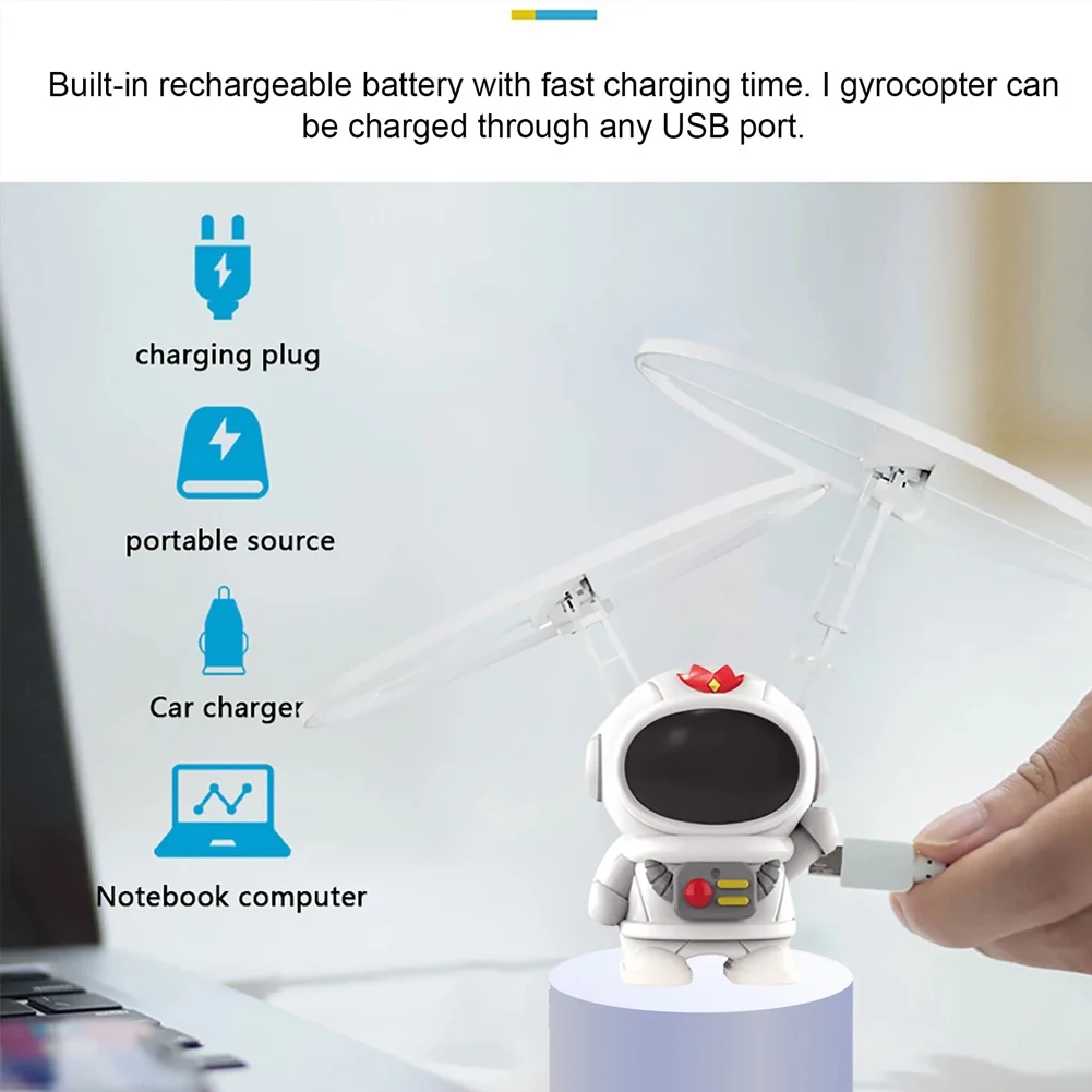 Nices UFO Spaceman Gesture Sensing Flying Robot Astronaut Spacecraft Helicopter Remote Controlled Airplane Led Kids Toy White
