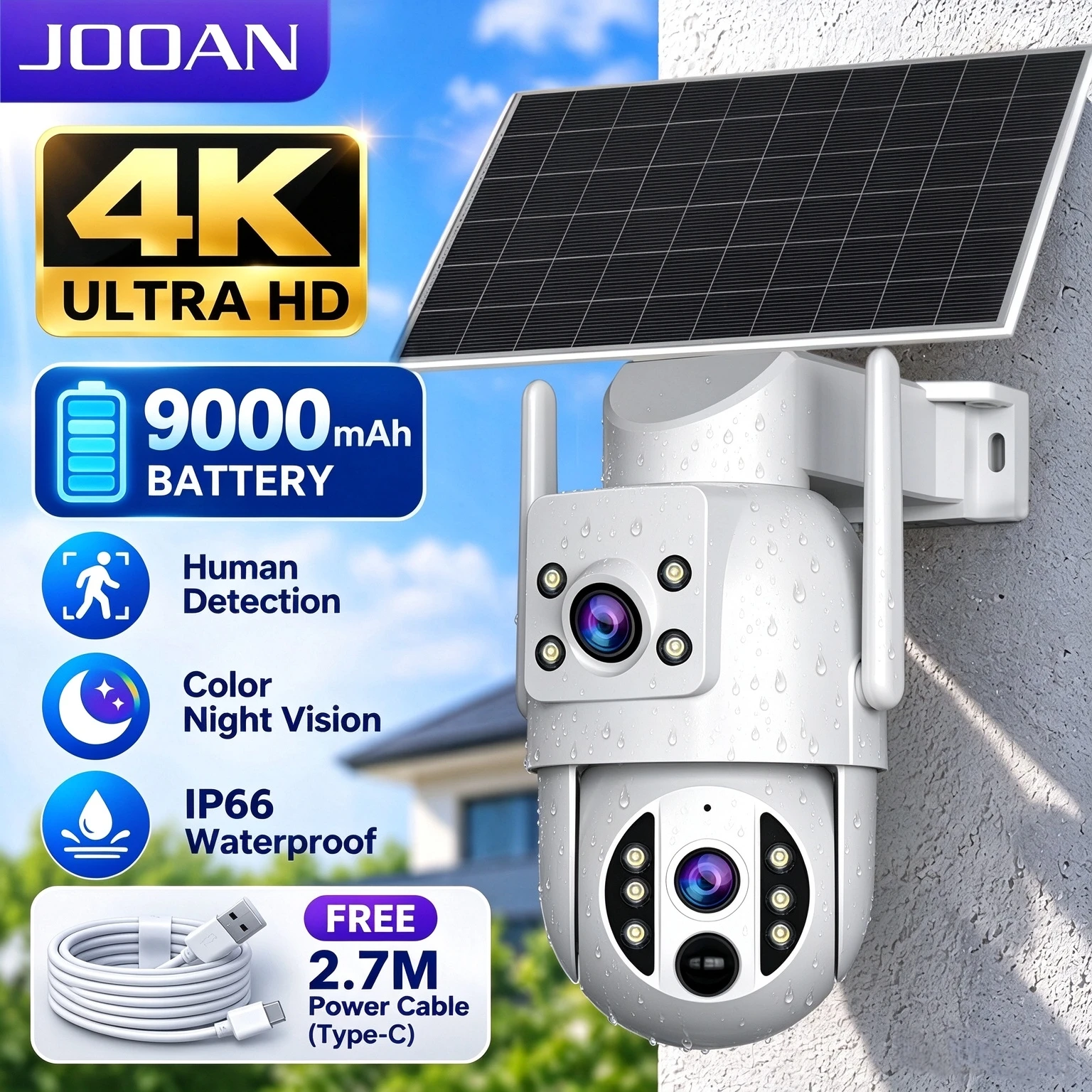 Solar Security Camera Light - JOOAN 4K Dış Mekan Güneş Enerjili