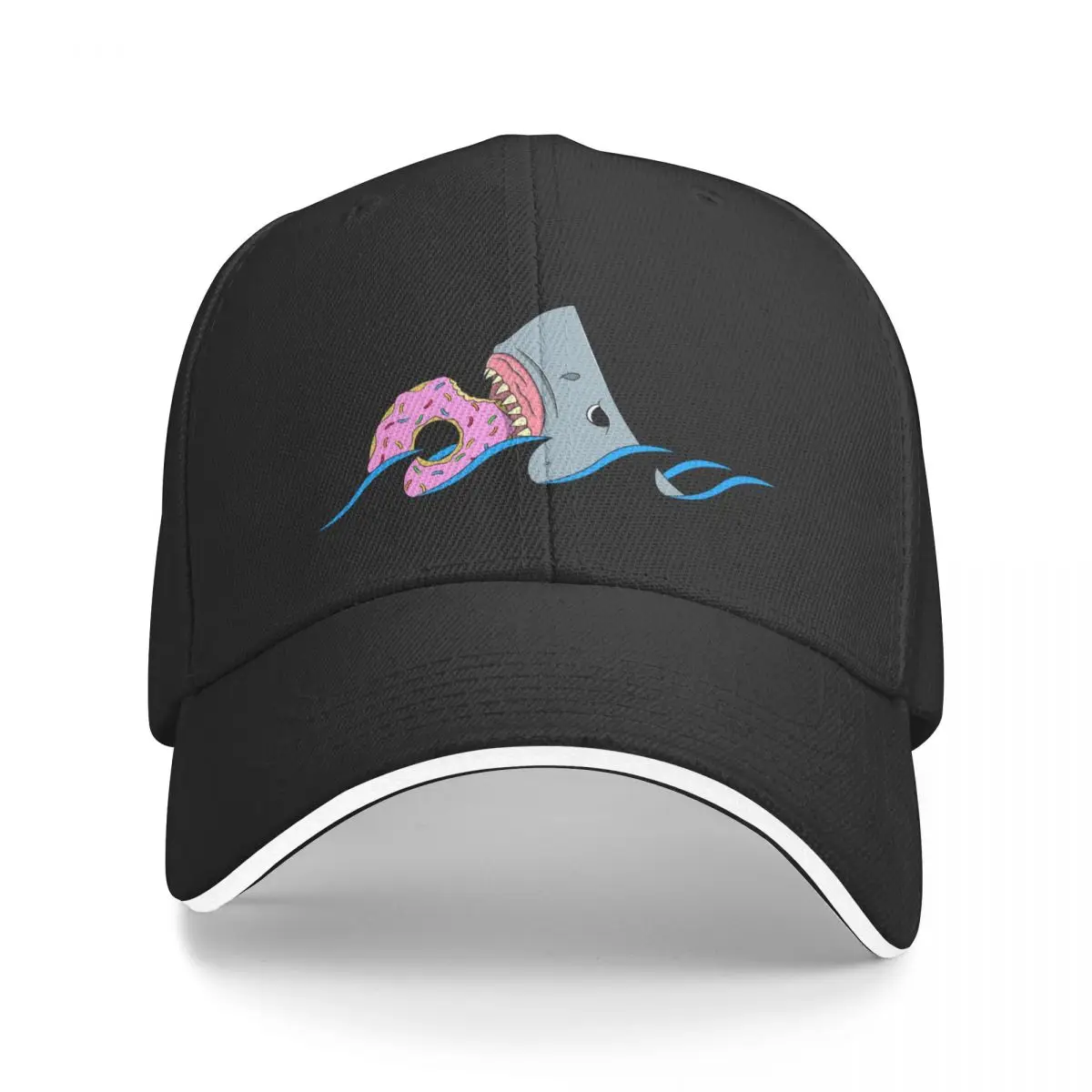 I eat what I want | Great White Shark eating a donut Baseball Cap Luxury Brand hiking hat Big Size Hat beach hat Man Women's