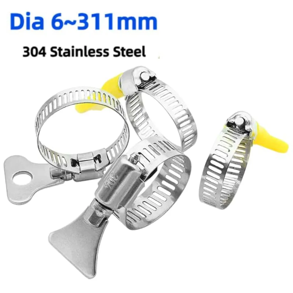 2/5Pcs Stainless Steel Worm Gear Hose Clamp 6‑311mm Adjustable Key Clip Durable for Automotive Water Pipe Mechanical Repair