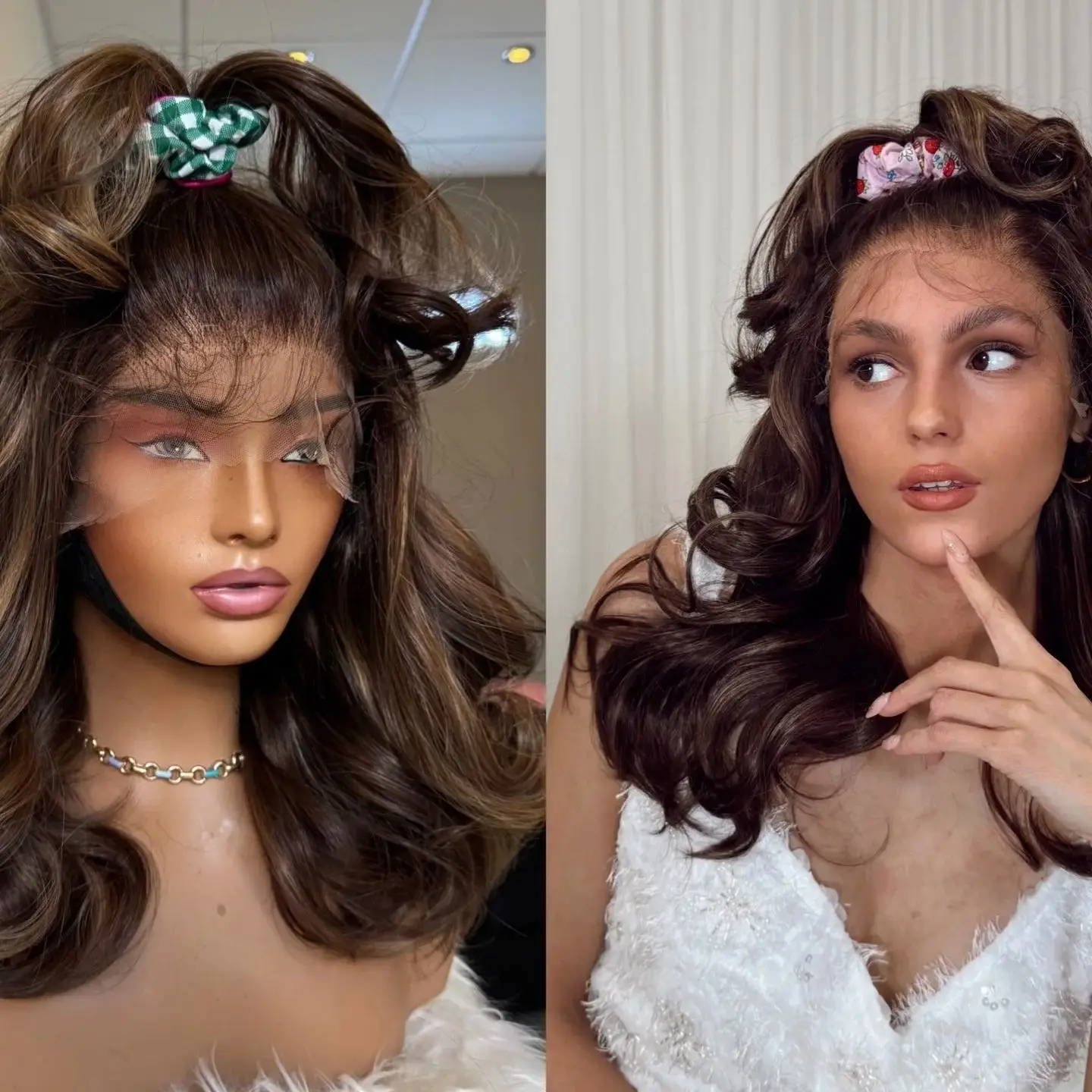 

18 Inches Body Wave Dark Wigs with Blonde Highlights Synthetic Lace Frontal Wigs With Baby Hair New Style Pre Plucked Hairline