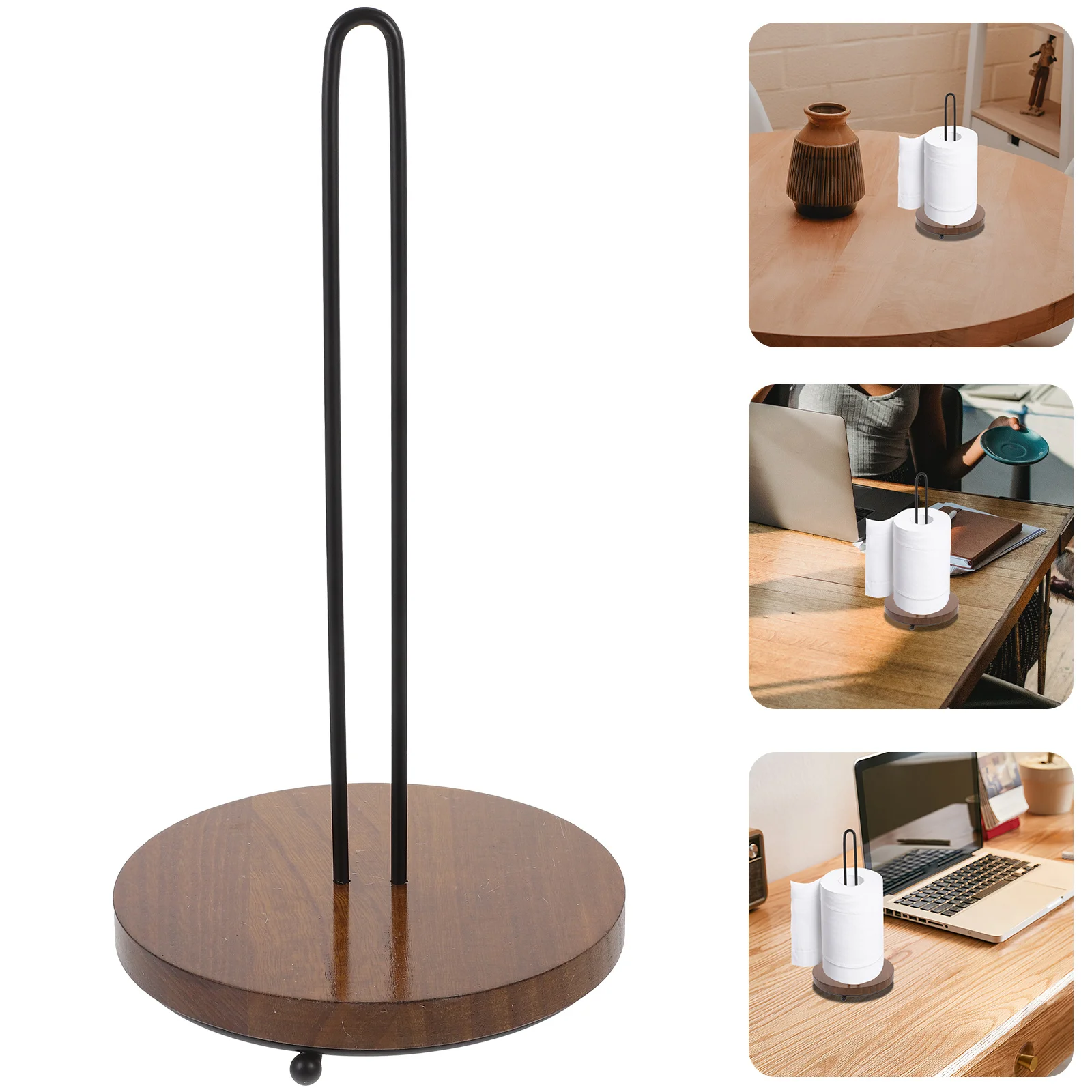 

Roll Paper Holder Wood Metal Kitchen Towel Stand For Bathroom Countertop Organizer Vertical Dispenser Storage Rack