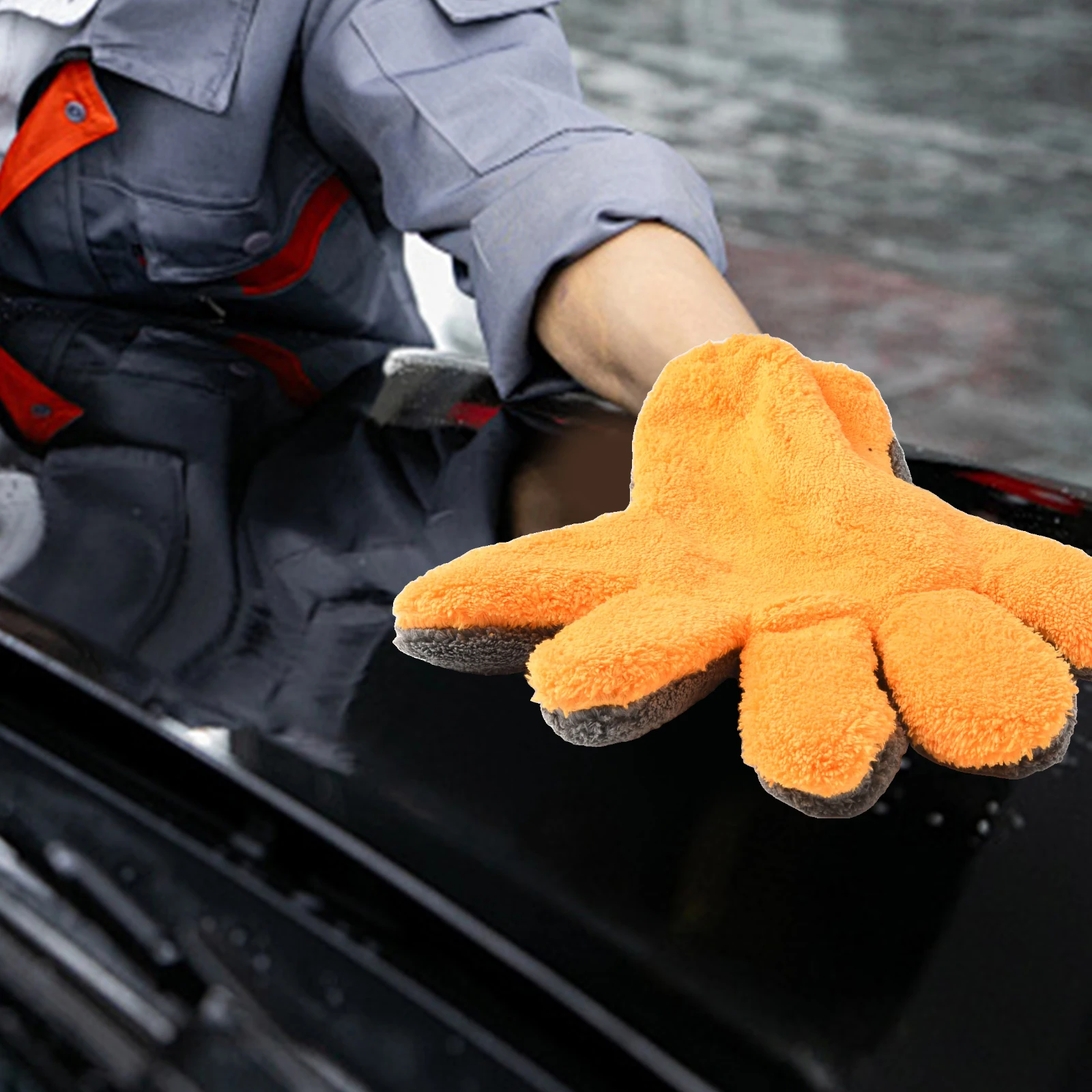 1 Pair Coral Fleece Car Wash Mit Superfine Fiber Glass Car Cleaning Gloves Five-Finger Design For Car Glass Wheels Cleaning