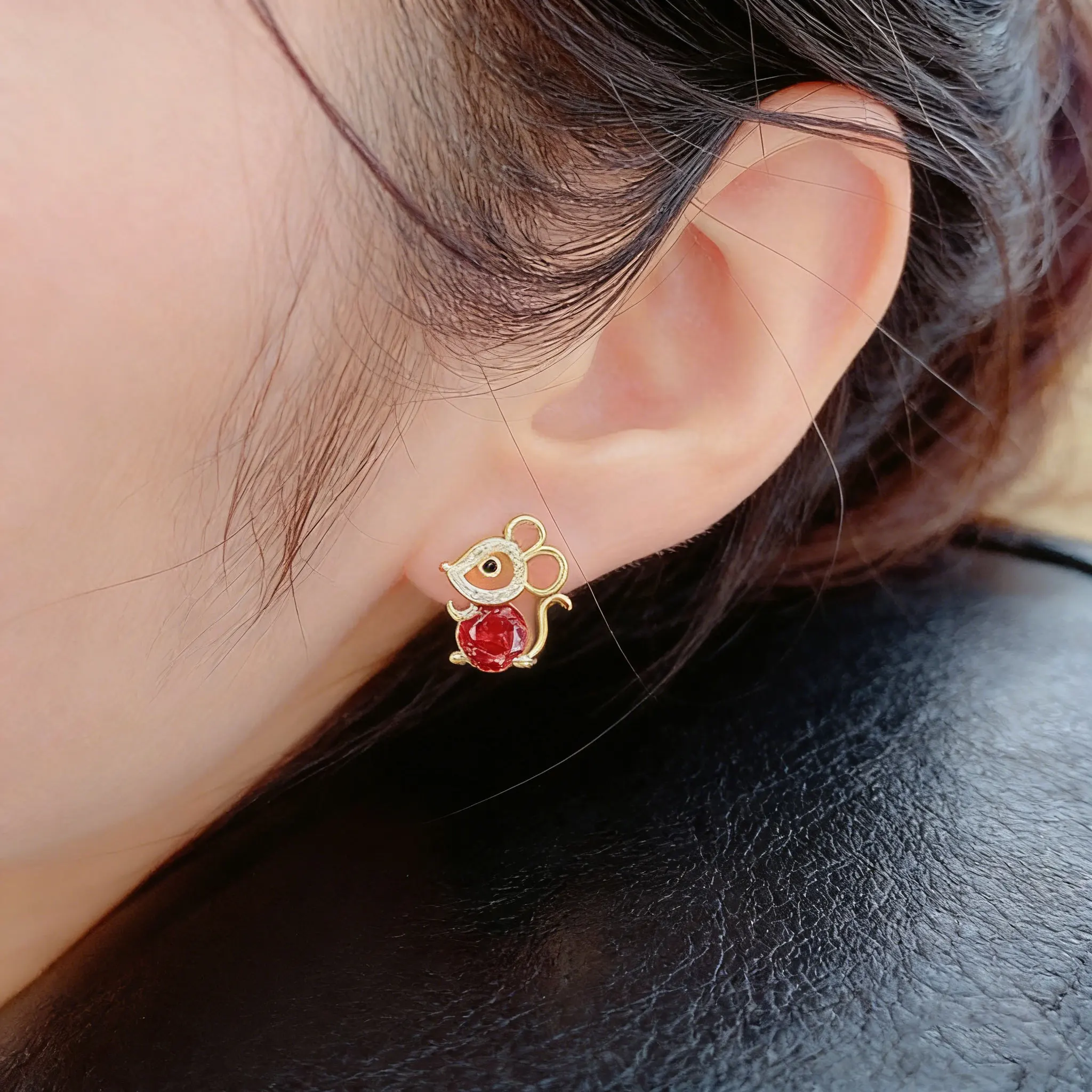 

Anniversary Gift Red Mouse Earrings Cute Animal Jewelry for Teens