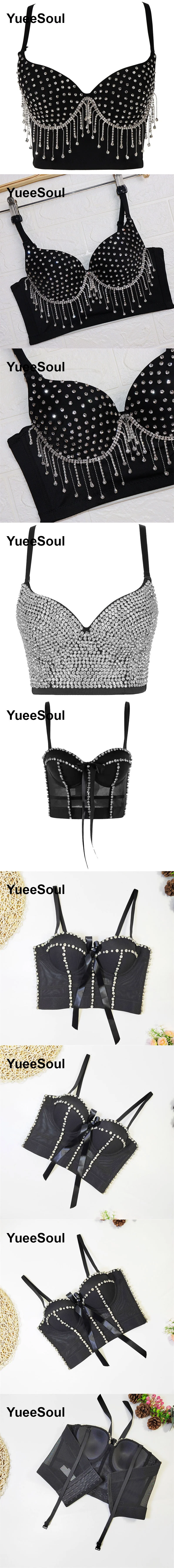 Black Y2K Tops White Rhinestone Sequins Tassel Slim Crop Top New Gothic Party Club Wedding High Street Sexy Corset Top Camis