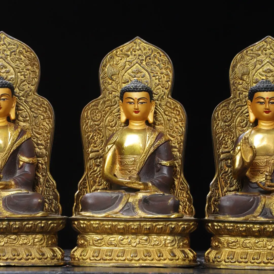 Pure Copper Shakyamuni Buddha Statue Backlight Aureole Home Altar Vintage Decoration Figurine Handmade