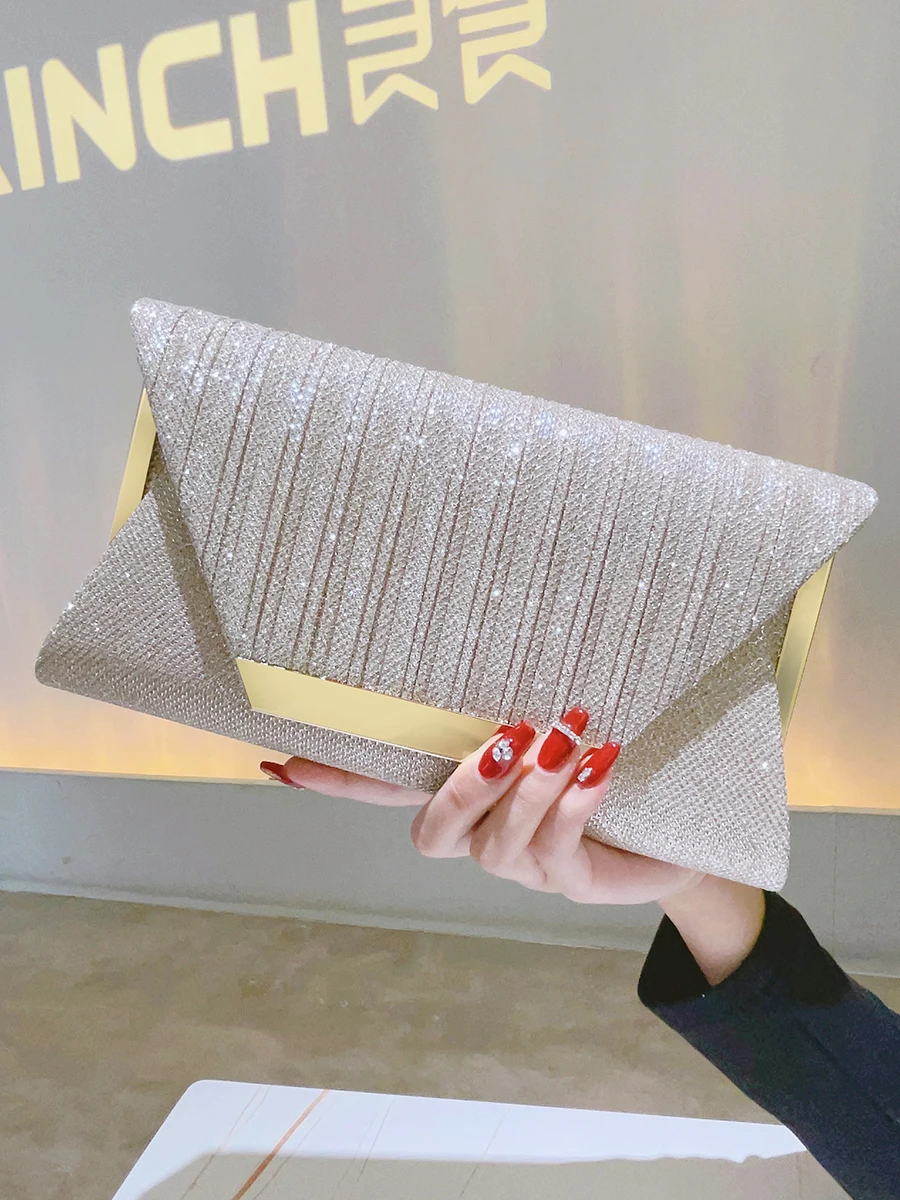 Glitter Clutch Shiny Evening Bags For Women Formal Bridal Wedding Clutch Purse Prom Cocktail Party Rose Gold Envelope Chain Bag