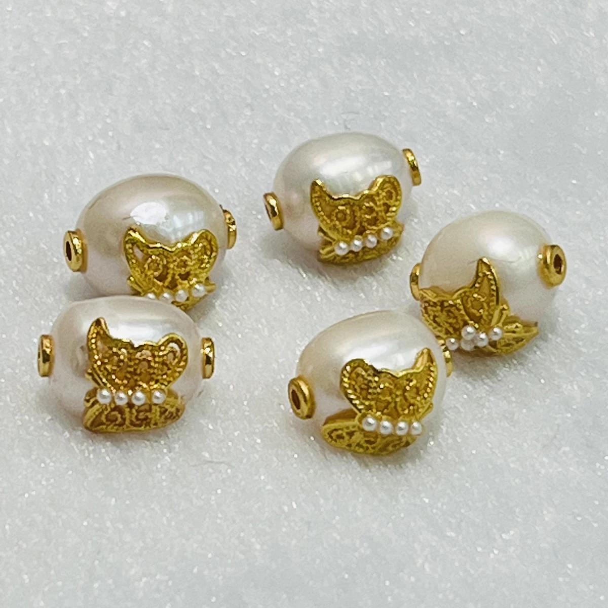 5pcs Natural Freshwater Pearl Beads Inlay Flower Through-hole Pearl Beads For Jewelry Making DIY Earrings Charms Accessories