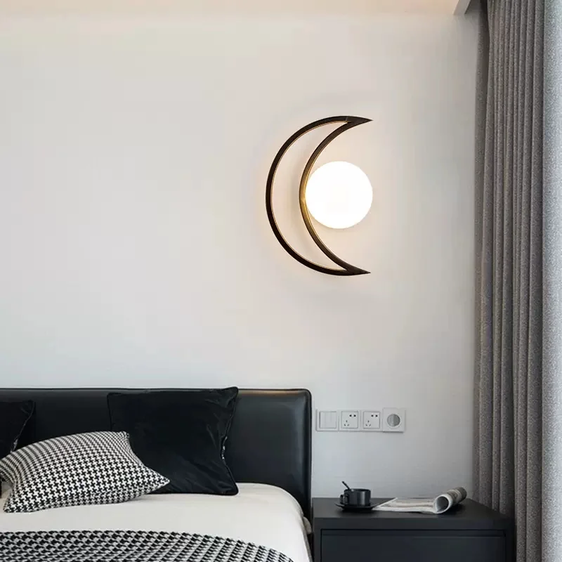 Crescent Moon Shaped Wall Lamp G9 LED Bulb Safety Art Wall Decoration Lights Gold Black Sconce Glass Ball lampshade Luminaires