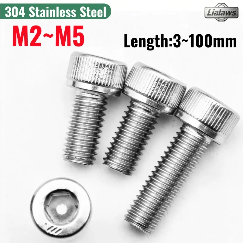 M2M2.5M3M4M5 Cup Head Allen Bolt 304 Stainless Steel Hex Socket Cap Head Bolt Screw Length 3-100mm DIN912