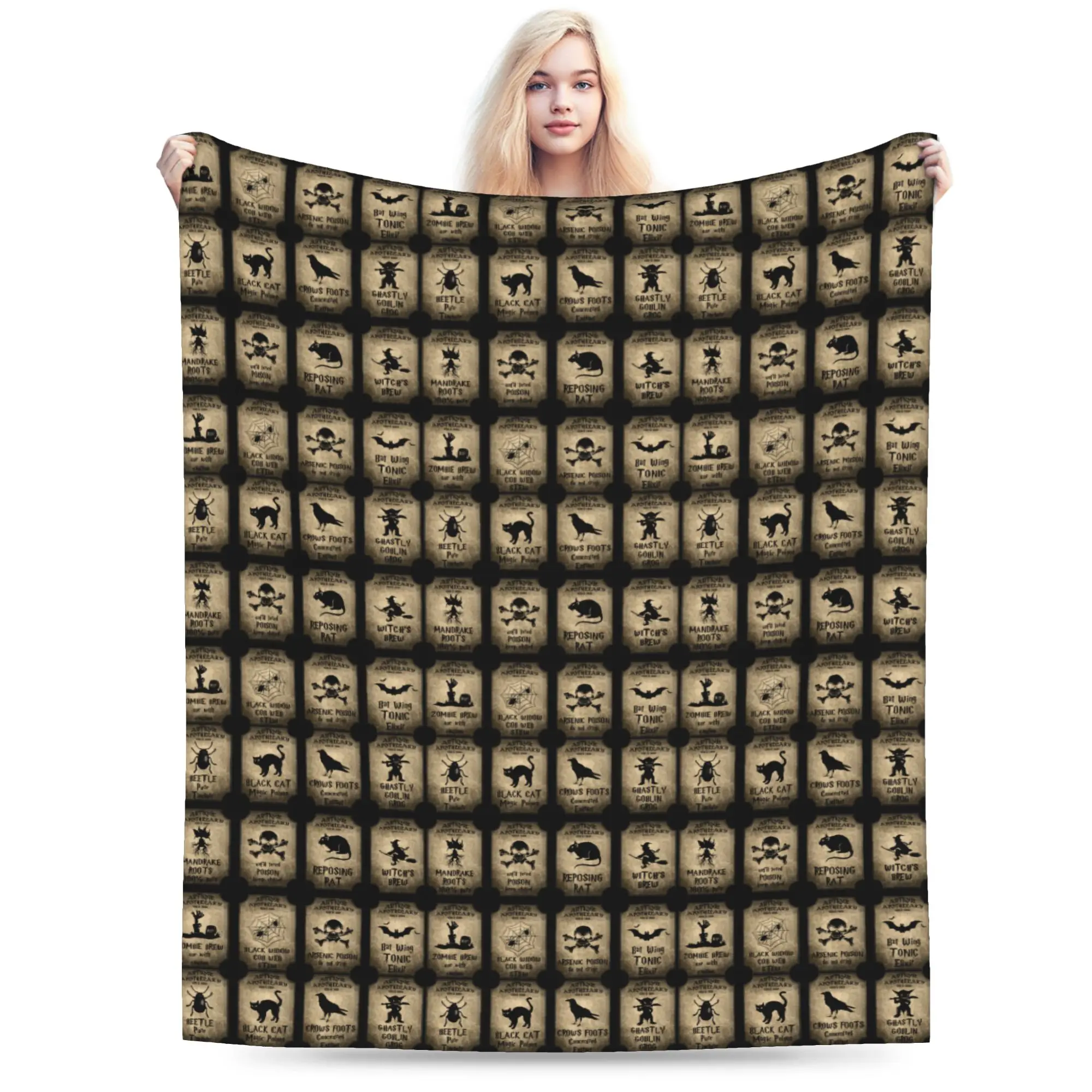 Custom Ultra-Soft Fleece Halloween Witch Throw Blanket Gothic Occult Blankets for Bedroom Car Sofa Bedspreads