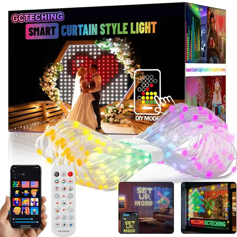 Led Smart Curtain Lights New year's garland App RGB Fairy Lights DIY Music Change Display for Window Christmas Room Decoration