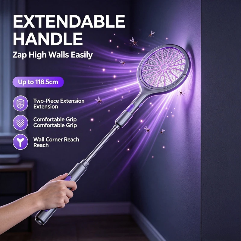 Rotating Head Bug Zapper Racket Rechargeable Electric Fly Swatter Fly Killer and Mosquito Trap Lamp for Indoor and Outdoor 썸네일 2