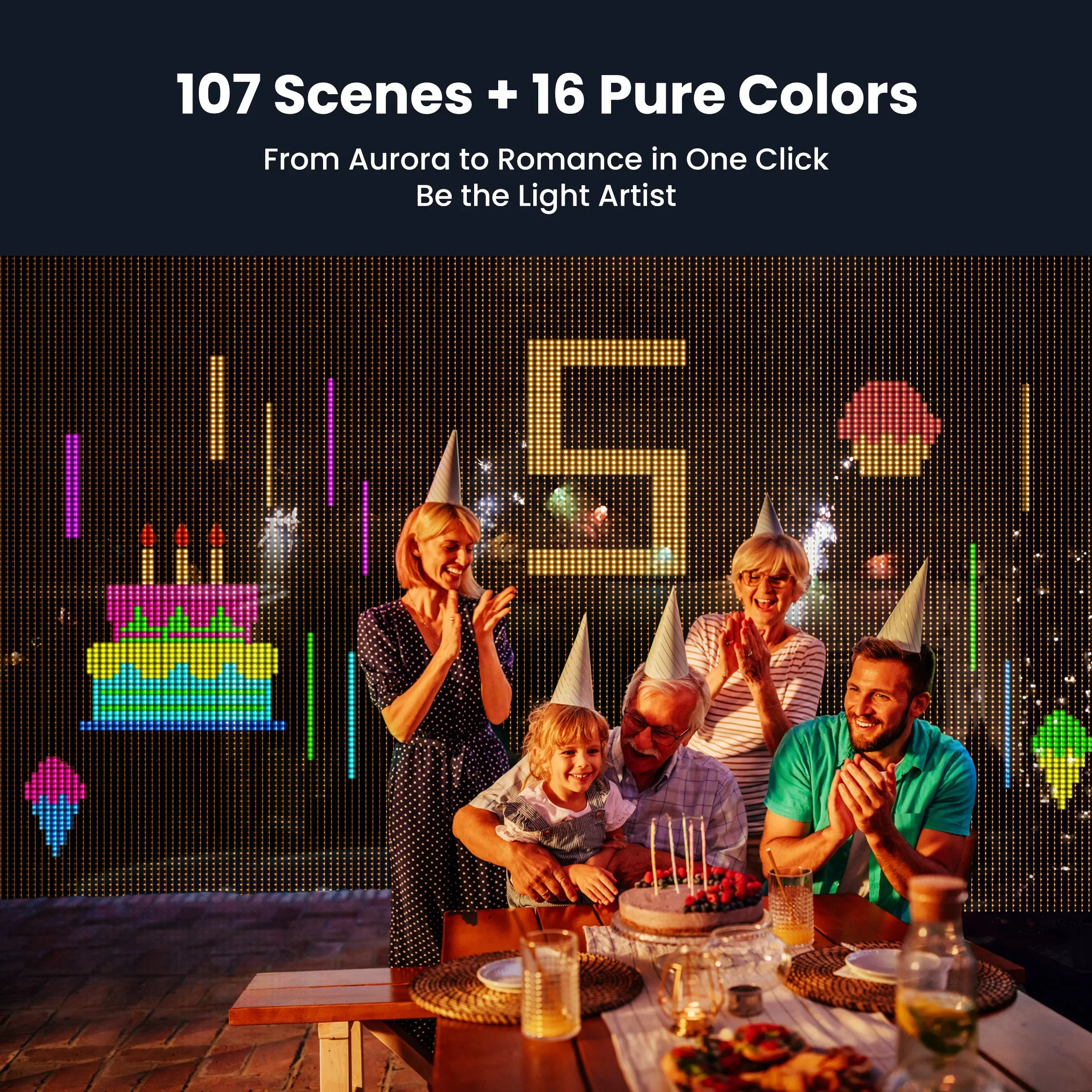 GIRIER Smart Curtain Lights Bluetooth LED Strip Lights RGB DIY Dynamic Lights Support Music Sync Mode for Christmas/Bedroom Deco