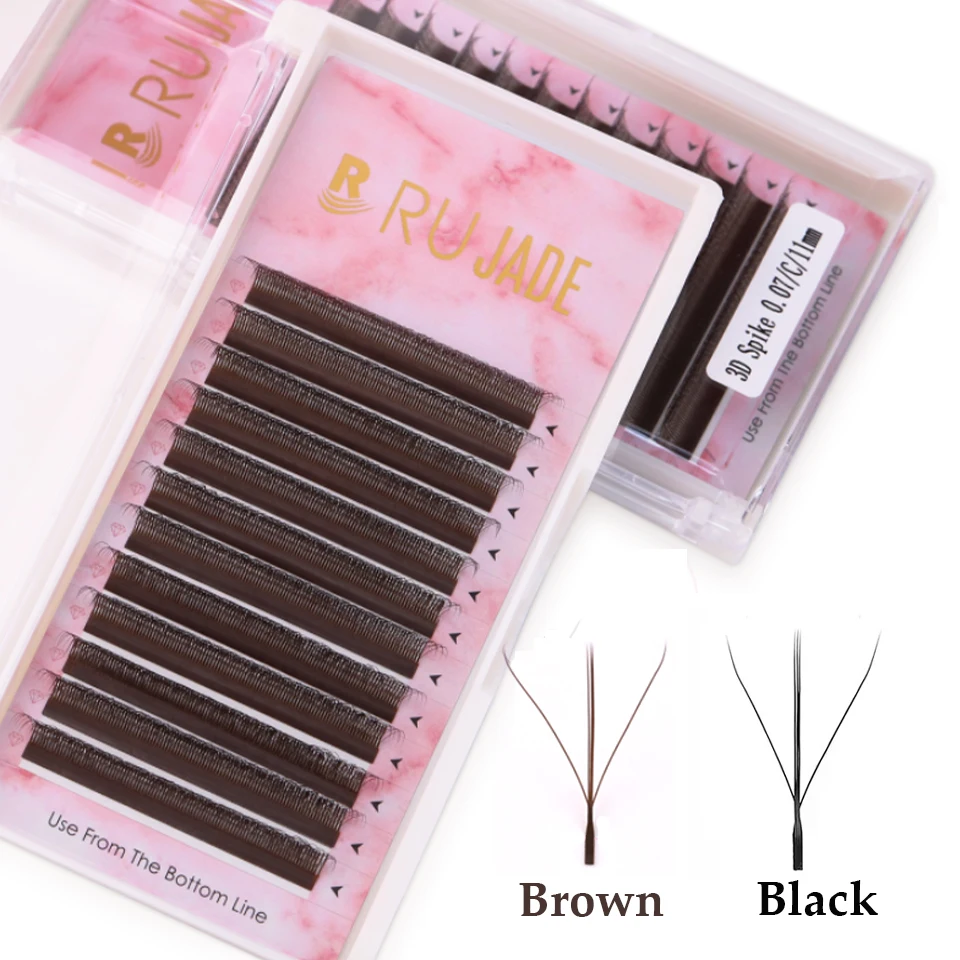 

Rujade New Brown 3D Spike Eyelash Extension Premade Volume Fans Soft Gradient Mink Easy Embellish Natural False Eyelashes
