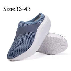 Women's Casual Shoes Half Slippers Sports Socks Breathable Sneakers Thick Sole Elevated Sloping Heel Rocking Shoes Walking Shoes