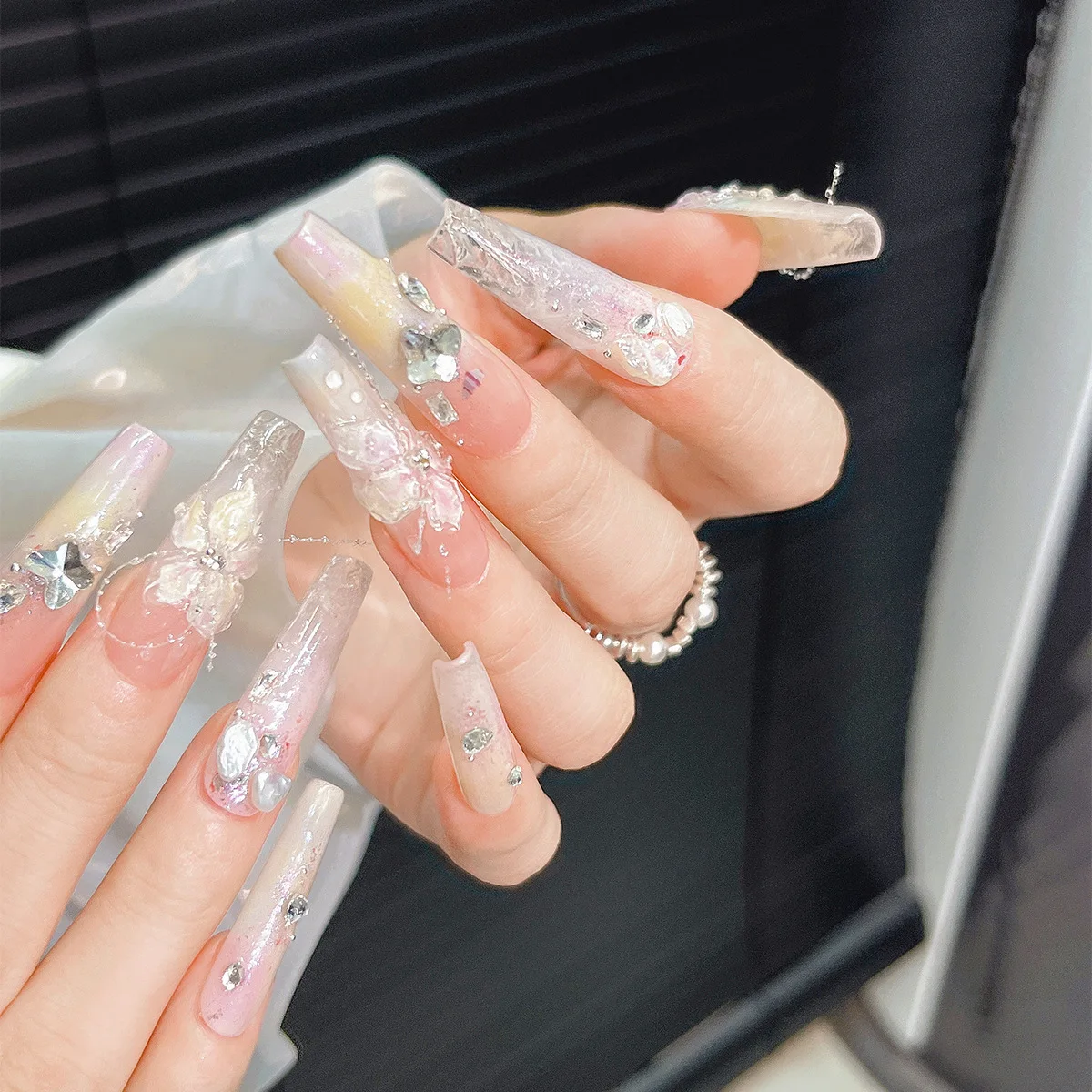 수련 꽃 네일 스티커 신선한 반투명 액체 3D 꽃 젤리 접착제 네일 장식 네일 DIY 살롱 용품