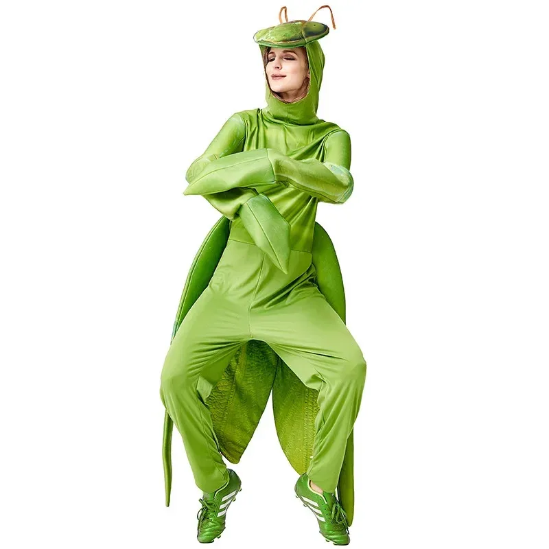 

Fantasia Purim Halloween Costumes Unisex Men Women Praying Mantis Costume Green Insect Performance Suit