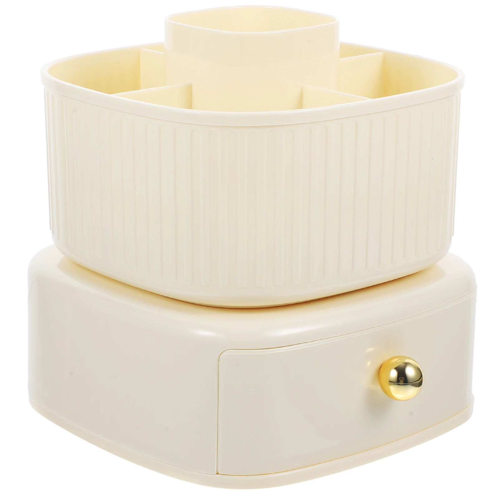 

Cream White 360 Degree Rotatable Double Layer Makeup Brush Storage Bucket Large Capacity Desktop ganizer for Cosmetics Jewelry