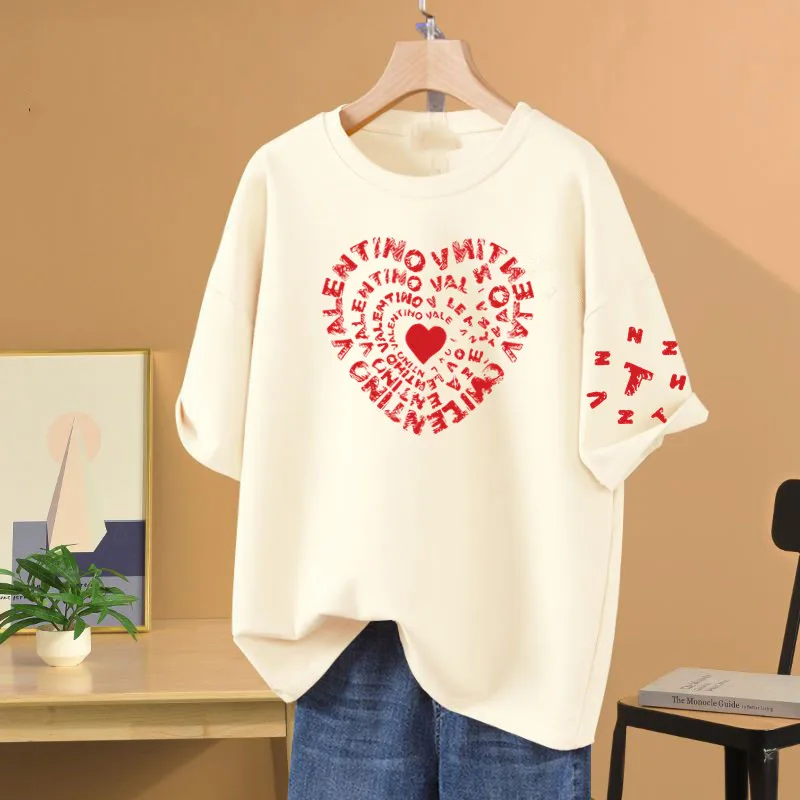 Women Clothing Loose Casual 100% Cotton T-shirt, Summer Y2k Fashion Basic Pullovers, Cartoon Printed Short Sleeve Top Tee